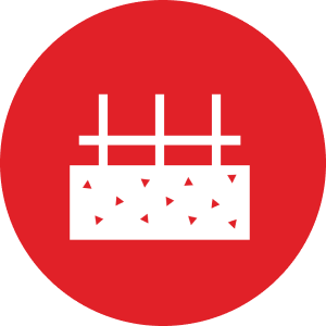 Concrete reinforcement icon on red background.