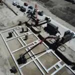 Construction site with concrete foundations